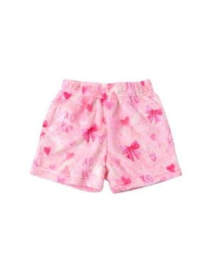 PREPPY GOOSE Plush Bows Print Loungewear Shorts - Pink