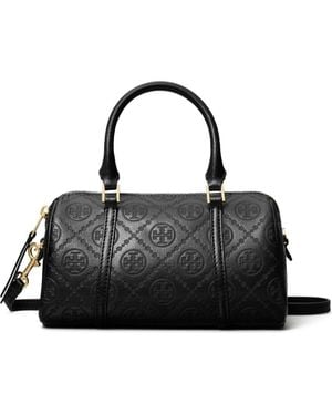 Tory Burch Mini T Monogram Leather Barrel Bag - Black