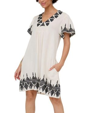 Raffya Liberty V-Neck Embroidered Mini Dress - White