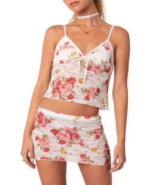 Edikted Portofino Floral Sheer Lace Crop Camisole - Red