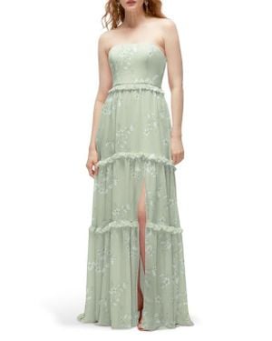 After Six Ruffle Chiffon Strapless Gown - Green