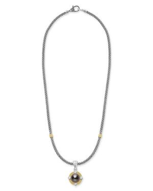 Lagos Luna Freshwater Pearl & Diamond Lux Pendant Necklace - Blue