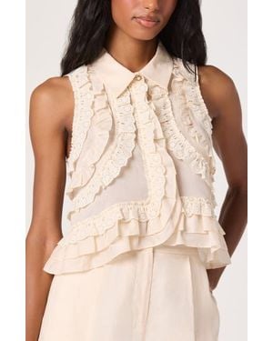 Astr Nienna Eyelet Ruffle Linen Blend Top - Natural