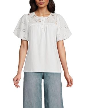 Lands' End Eyelet Crew Puff Sleeve Top - White