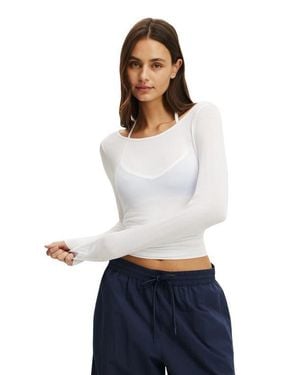 Cotton On Active Sheer Boat Neck Longsleeve - White