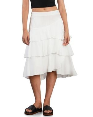 Wash Lab Denim Petal Tiered Denim Midi Skirt - White