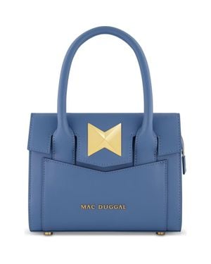 Mac Duggal Plated Hardware Small Leather Tote Bag - Blue
