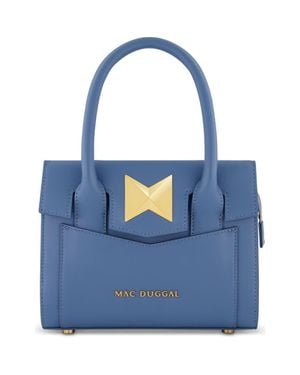 Mac Duggal Plated Hardware Small Leather Tote Bag - Blue