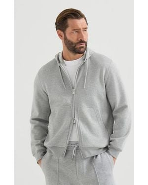 Brunello Cucinelli Cotton, Cashmere And Silk French Terry Double Cloth Hooded Sweatshirt With Zipper - Gray