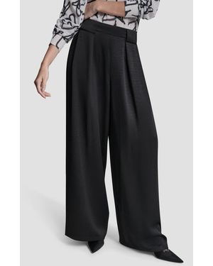 DKNY Pleat Wide Leg Satin Pants - Black