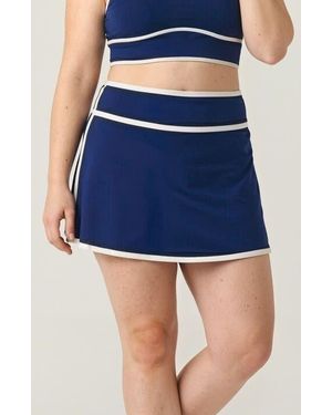 Calypsa Plus Size Short Swim Skirt Two-Toned Collection - Blue