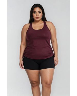 Calypsa Plus Size Maya Tankini Swim Top Removable Cups And Swim Shorts Set - Red