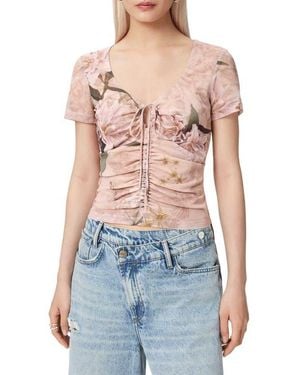 AllSaints Gabby Floral Print Mesh Top - Blue