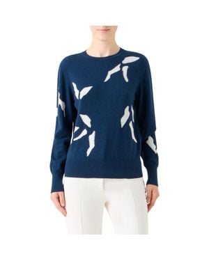 Akris Whitecaps Intarsia Knit Cashmere & Cotton Blend Sweater - Blue