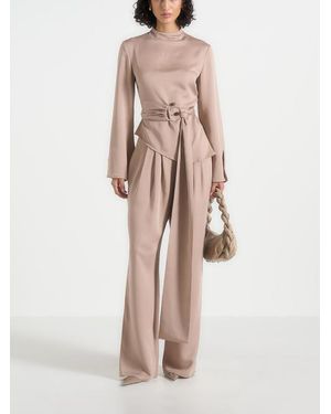 Manière De Voir Aurore High Neck Pleated Jumpsuit With Wrap Waist - Natural