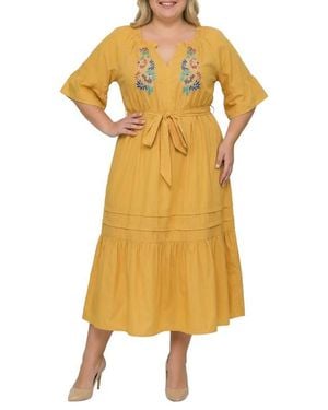 Standards & Practices Boho Embroidered Midi Dress - Yellow
