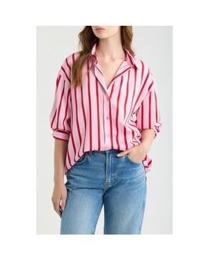 DELUC Semeru Stripe Poplin Button-Up Shirt - Red