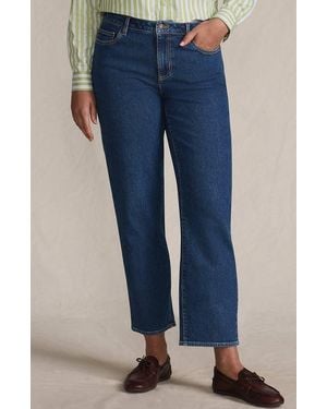 Lands' End Soft Denim Mid Rise Relaxed Straight Crop Jeans - Blue