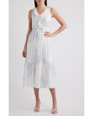 Halogen® Ruffle Tie Belt Tiered Maxi Dress - White