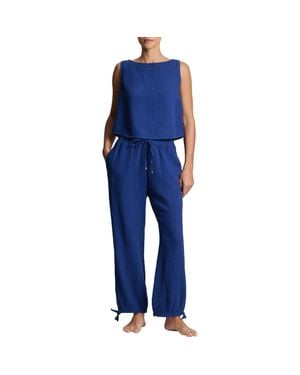 Ralph Lauren Sleeveless Cotton Top & Wide Leg Pants Cover-Up Set - Blue