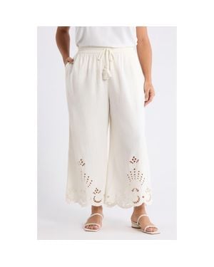 Treasure & Bond Cutwork Hem Linen Blend Pants - White