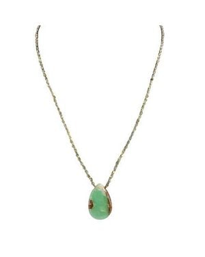 MADISON BEVERLY HILLS Handcrafted Chrysoprase Stone Teardrop Necklace - Metallic