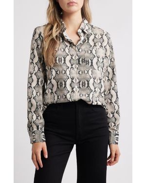 NIKKI LUND Annika Snakeskin Print Button-Up Shirt - White