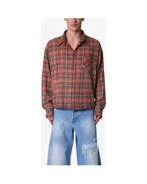 MNML Rhinestone Flannel Button-Up Shirt - Red