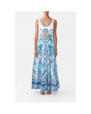 CAMILLA Jersey Tank Dress With Contrast Skirt - Blue