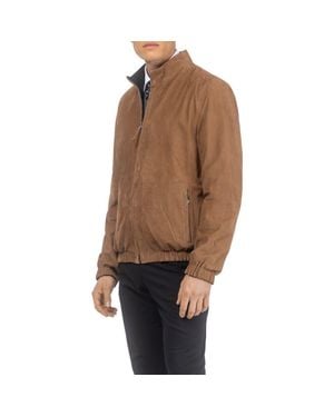 Gorski Genuine Nubuck Jacket Reversible To Cashmere & Wool Crafted From Loro Piana - Brown