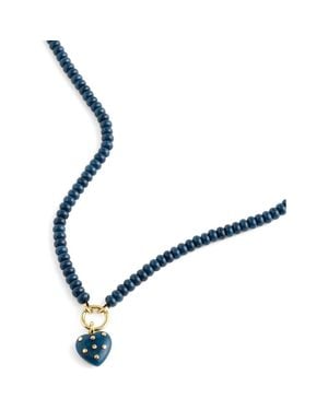 Madewell Polka Dot Stone Heart Pendant Beaded Necklace - Blue