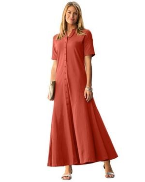 Jessica London Stretch Cotton Button Front Maxi Dress - Red