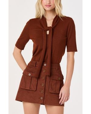 Astr Agatha Tie Neck Sweater - Brown