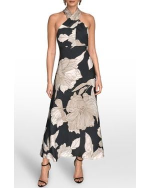 Donna Karan Floral Print Halter Dress - White