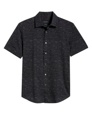 Bugatchi Miles Ooohcotton Slub Short Sleeve Button-Up Shirt - Black