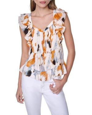 DKNY Flutter Sleeve Floral Print Shirt - White