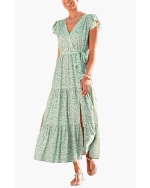 Lascana Flutter Sleeve Maxi Dress - Green