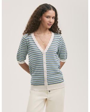 Finery London Willa Short Sleeve Striped Cardigan - Blue