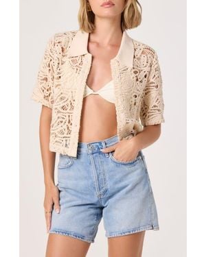 Astr Loren Lace Short Sleeve Shirt - Blue