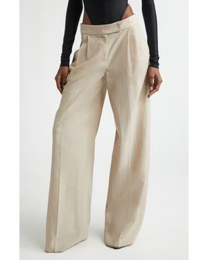 LAQUAN SMITH Shimmer Pinstripe Wide Leg Pants - Natural
