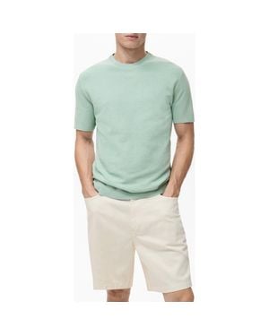 Mango Fine Knit Short Sleeve Sweater - Green