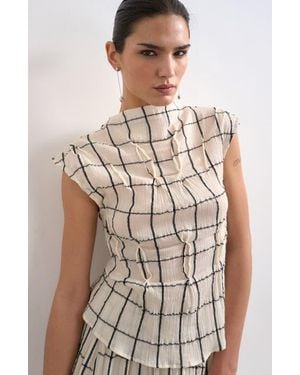 TOPSHOP Pintuck Crinkle Funnel Neck Top - Brown