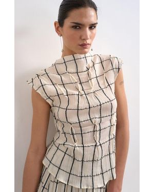 TOPSHOP Pintuck Crinkle Funnel Neck Top - Brown