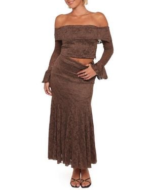 Petal & Pup Bromley Lace Off The Shoulder Top & Maxi Skirt Set - Brown