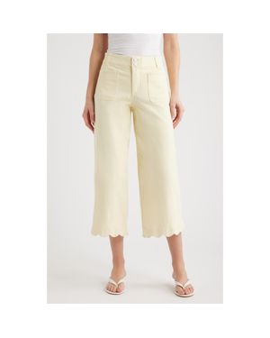Wit & Wisdom Scallop Patch Pocket High Waist Crop Wide Leg Twill Pants - Natural