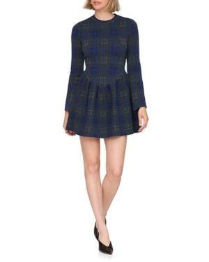 Avec Les Filles Basque Waist Long Sleeve Skater Sweater Dress - Blue