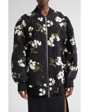 Erdem Floral Embroidered Cloqué Bomber Jacket - Black