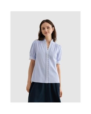 Hobbs Naima Scalloped Lace Trim Pintuck Blouse - Blue