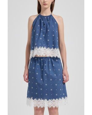NUAJE NUAJE Soleil Lace Trim Cotton Skirt - Blue