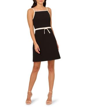 Adrianna Papell Bow A-Line Crepe Dress - Black